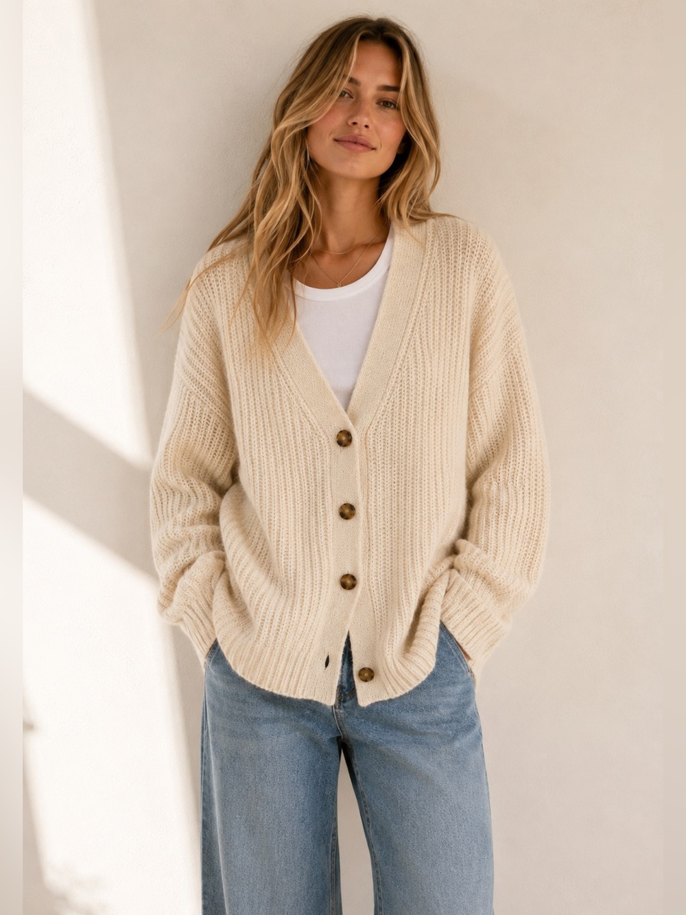 Marine Layer Nova Oversized Alpaca Blend Cardigan Ivory Large